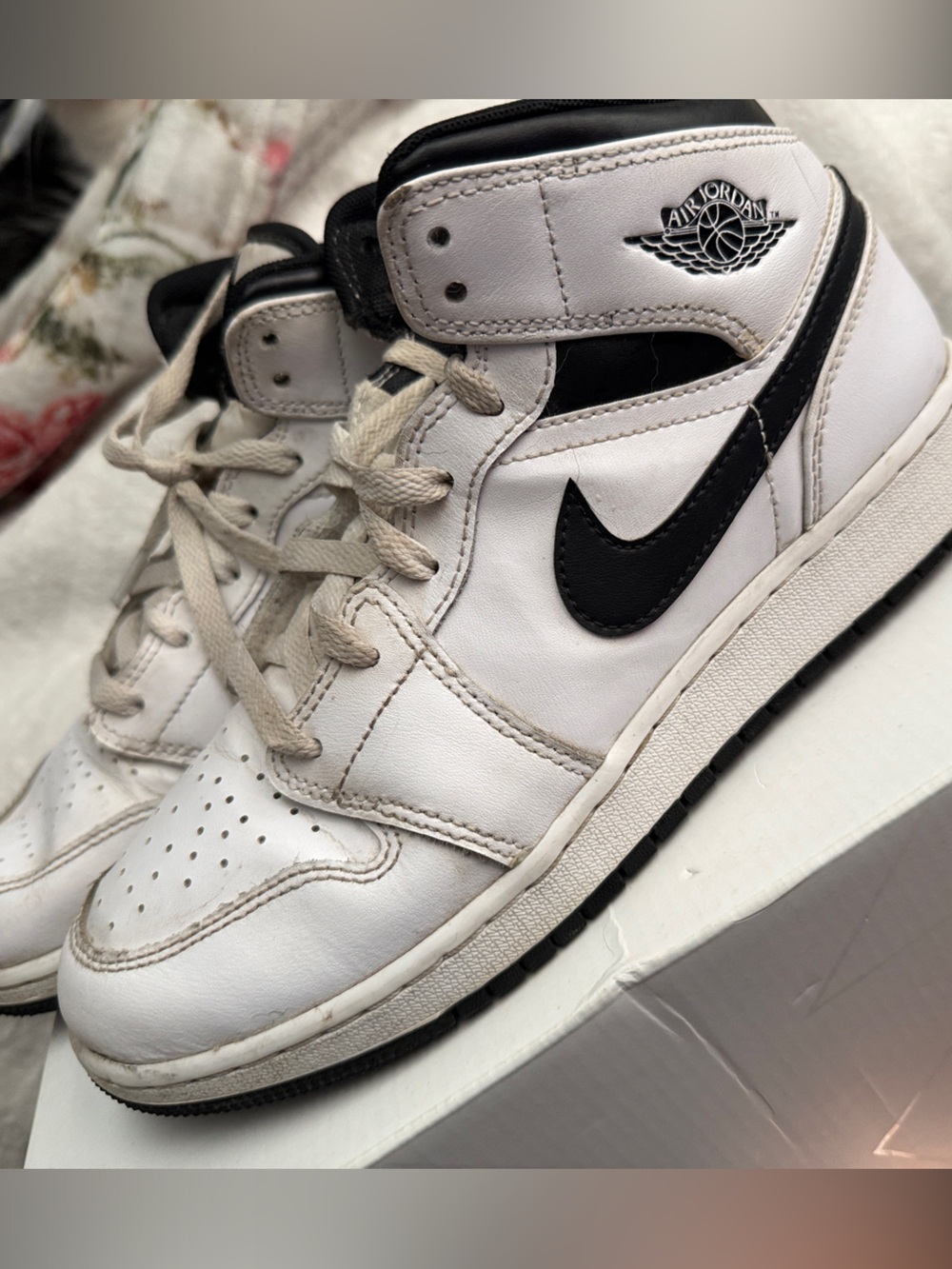 Jordan Kids White and Black Mid-Top Sneakers